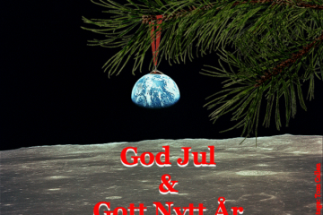 Julhälsning med en animerad bild där jorden ser ut som en julkula