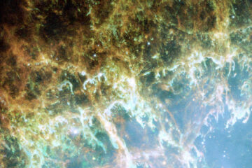 The Crab Nebula is a six-light-year-wide expanding remnant of a star's supernova explosion