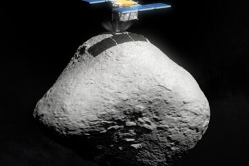 An artist's impression of Japan’s Hayabusa2 space mission touching down on the surface of the asteroid 1998 KY26.